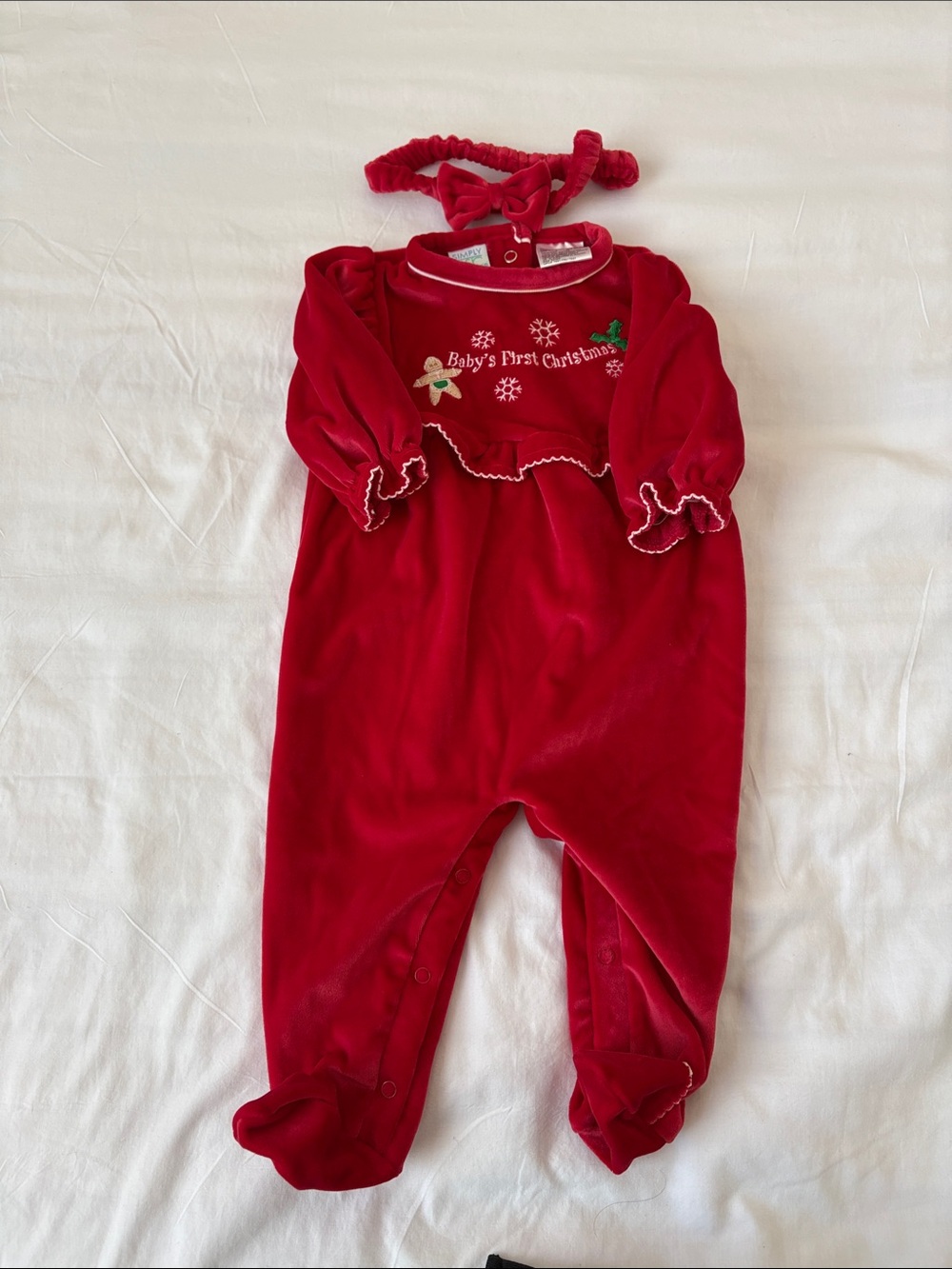 Basic Editions Red Velvet "Baby's First Christmas" Footie with Headband